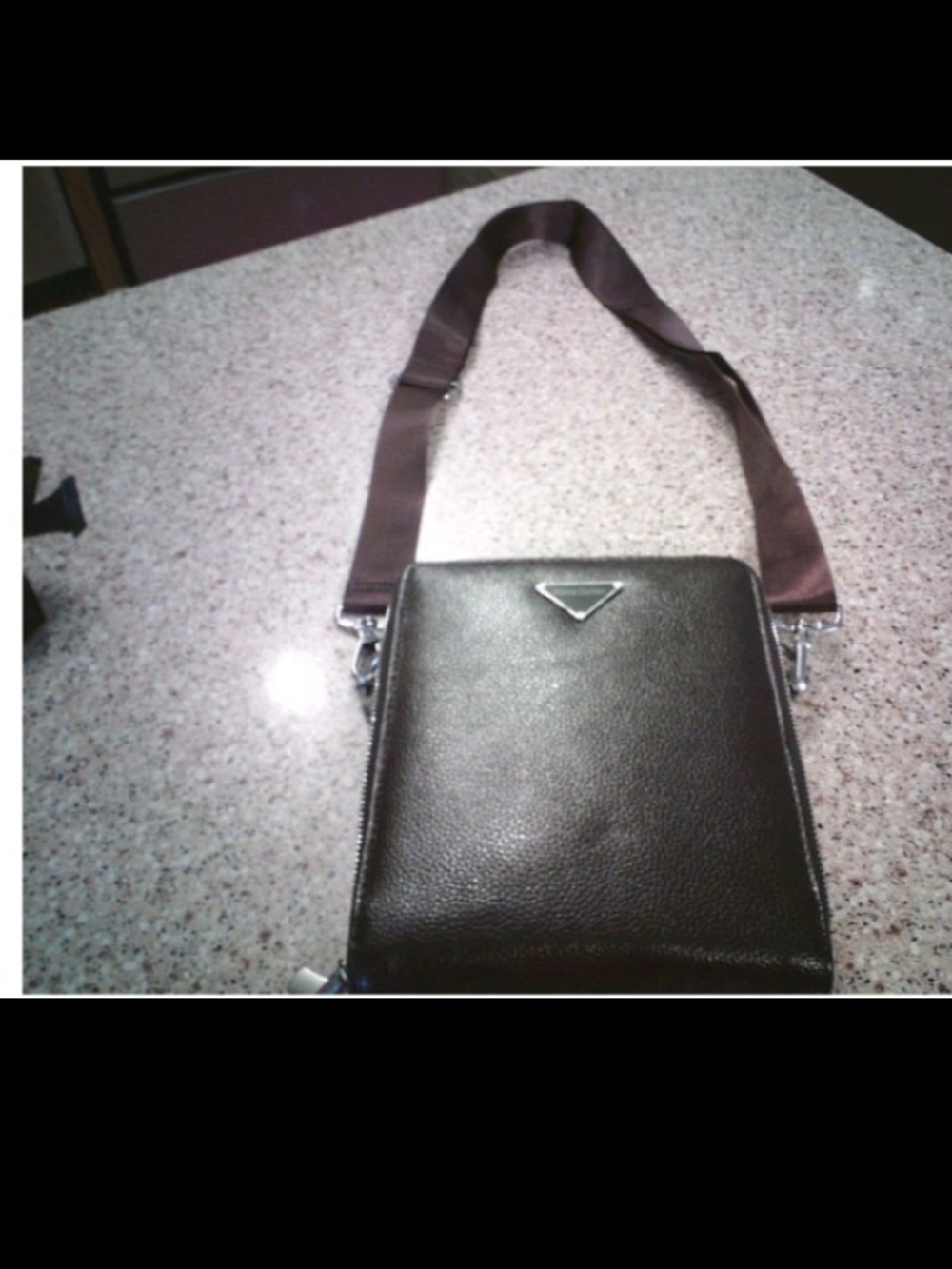 Men's Black Leather Crossbody Sling Bag - Unbranded